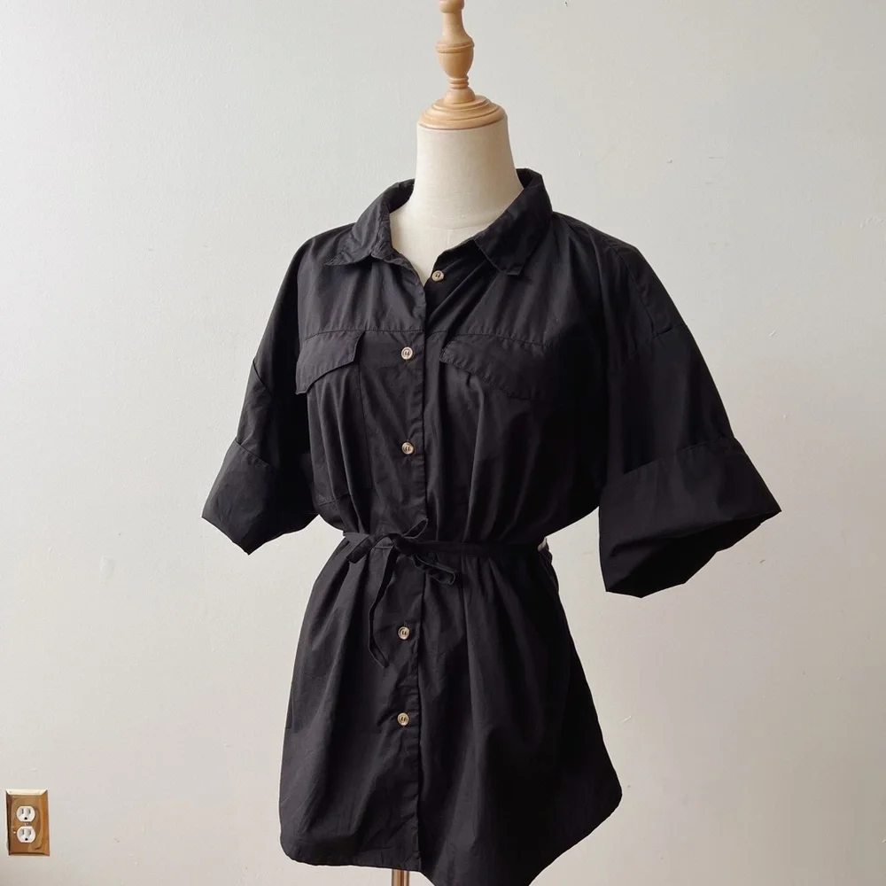 MODERN CITIZEN James Open Back Short Sleeve Black Button Down Shirt 1X - Picture 3 of 10